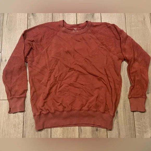 Aerie Crewneck Pullover Long-Sleeve Sweater Two Fabric Burnt Orange Sz Small - Picture 1 of 7